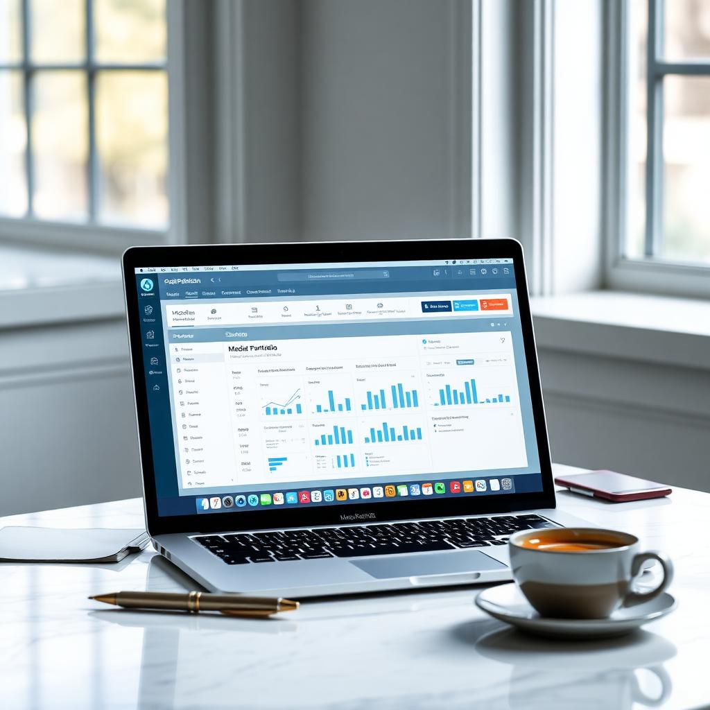 Portfolio dashboard on a laptop with morning coffee